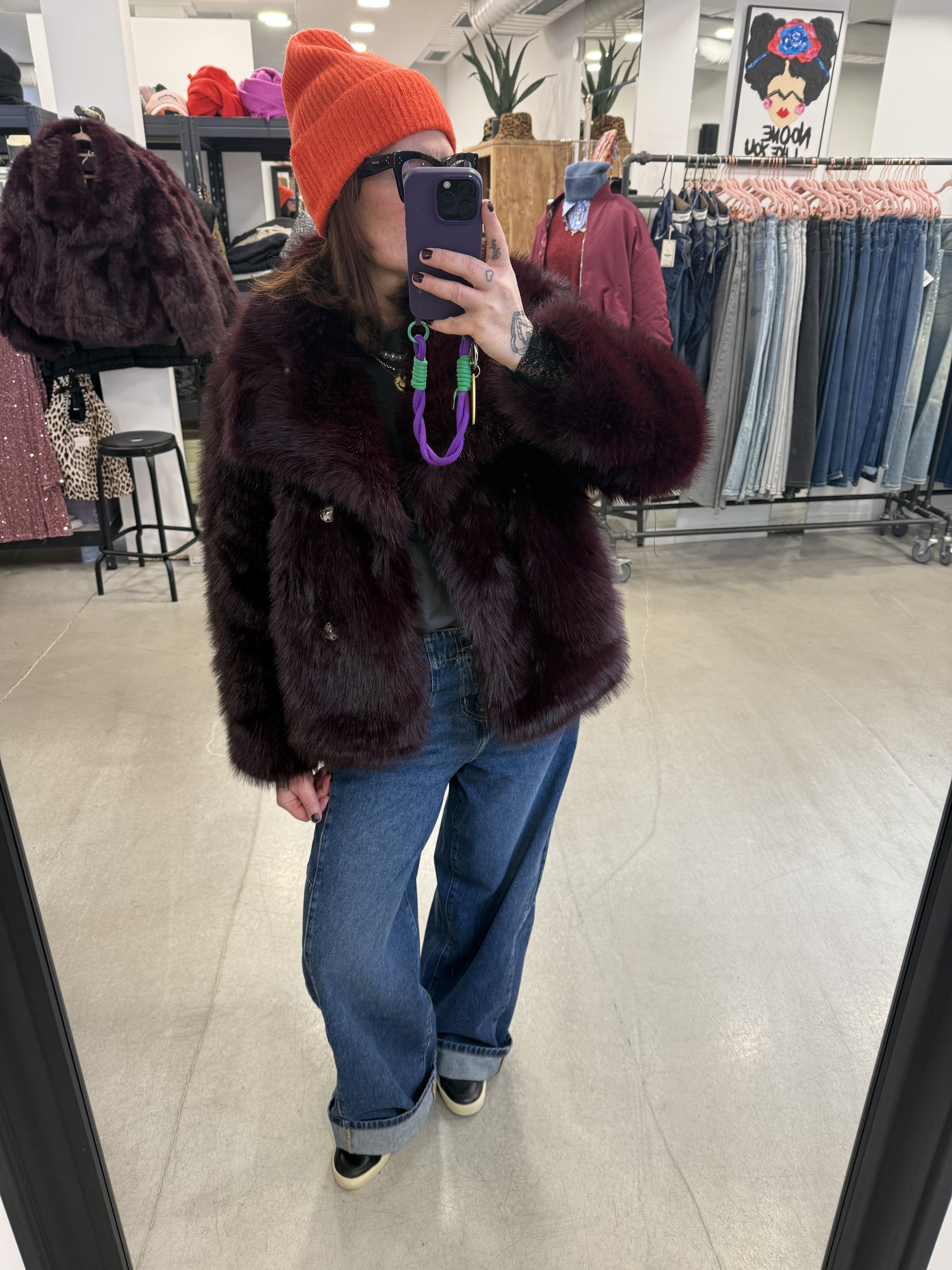 Jacke Fluffy Bordeauxrot