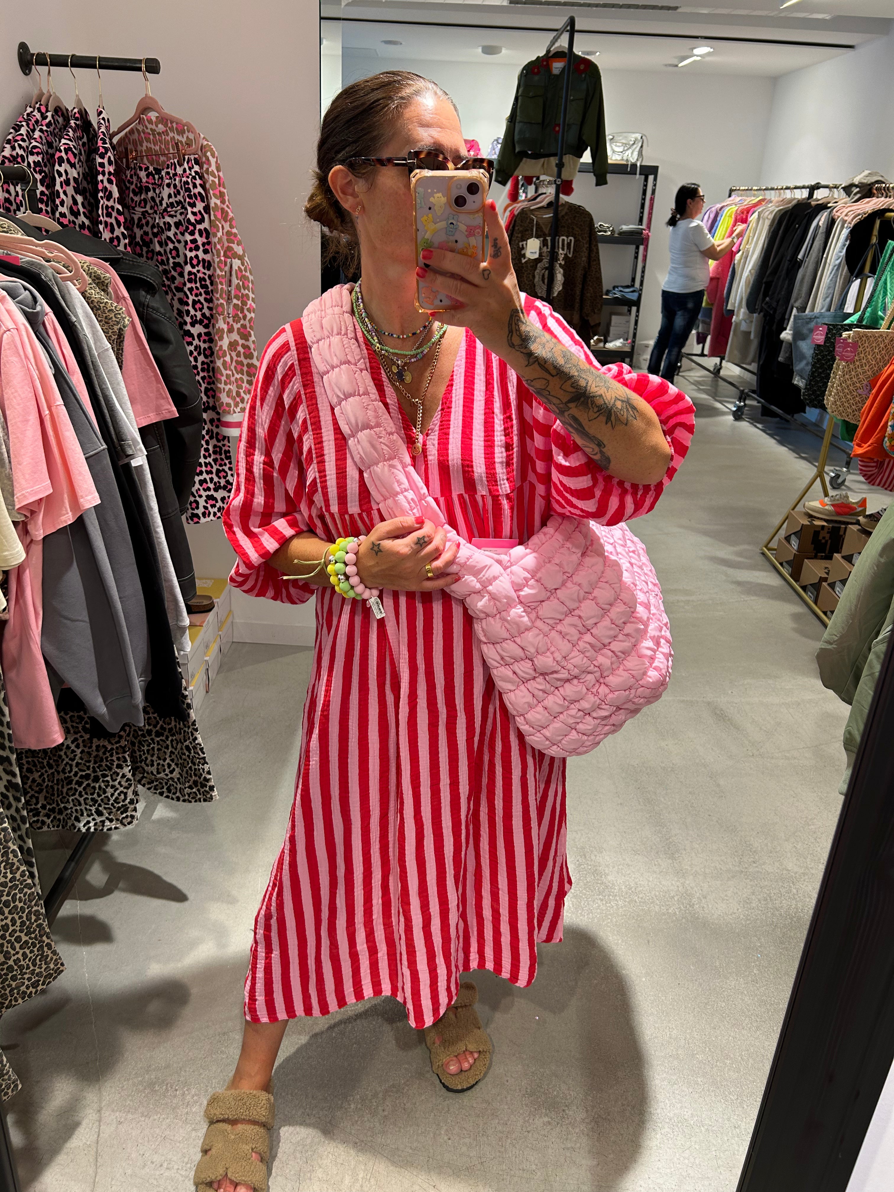 Kleid Musselin Stripe rosa/rot