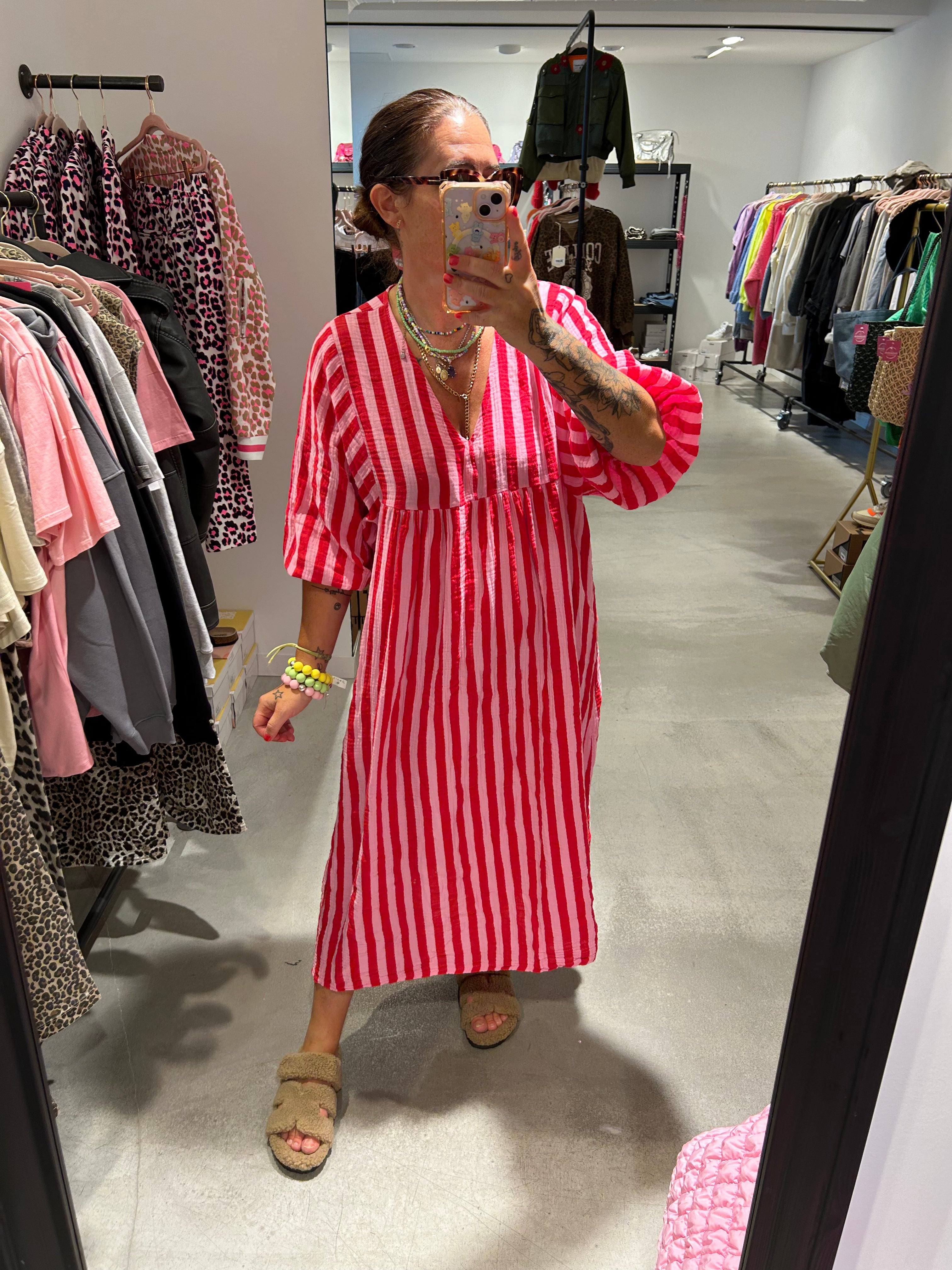 Kleid Musselin Stripe rosa/rot